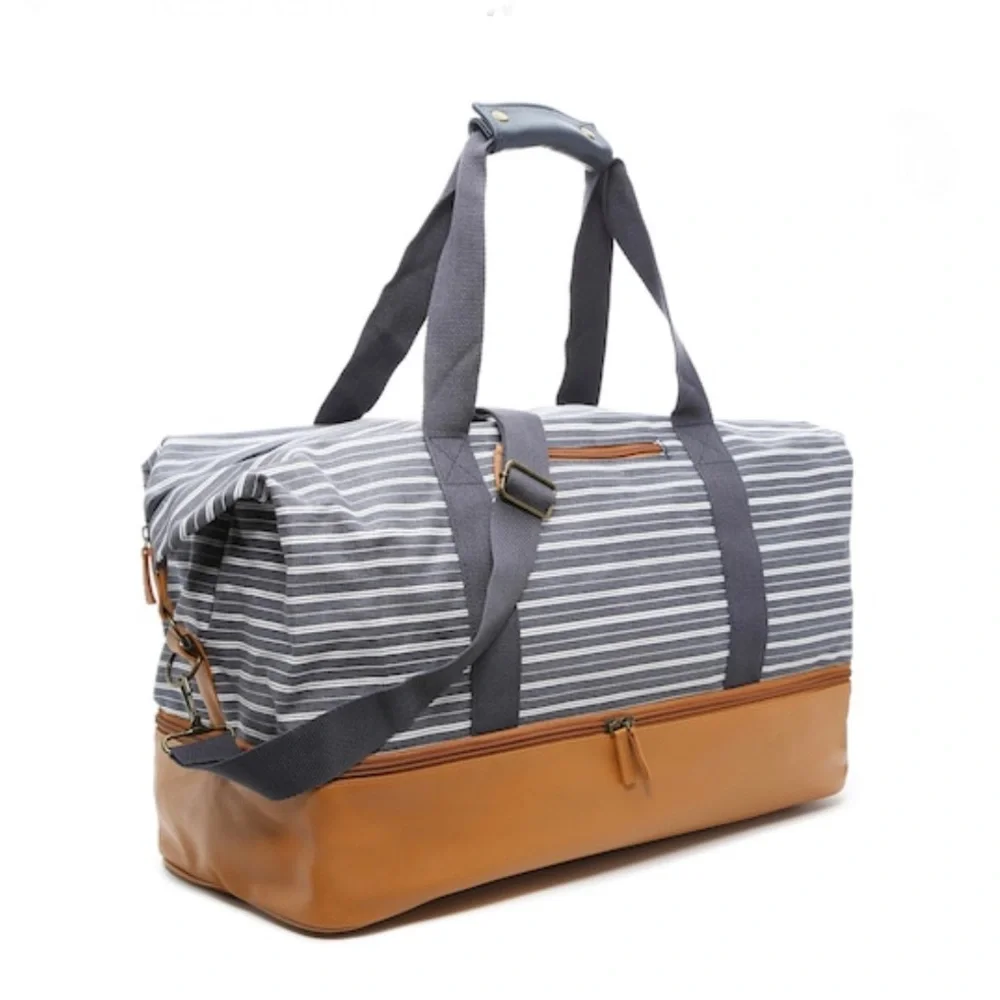 Navy Striped Weekender Travel Bag NWT